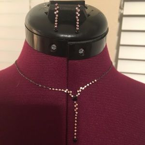 1980’s Pink Gem Chain Choker & Pierced Earring Set